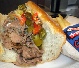 Delicious Italian beef sandwich at Charcoal Delights Restaurant